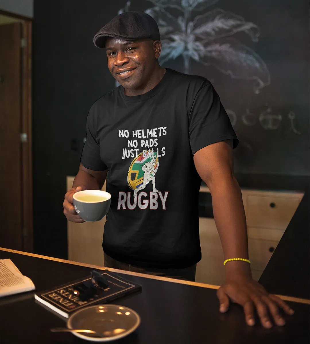 1sttheworld T-Shirt - Funny South Africa Rugby No Helmets T-Shirt Black A35