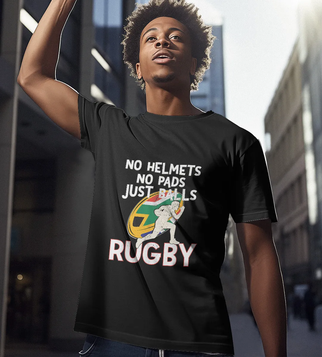 1sttheworld T-Shirt - Funny South Africa Rugby No Helmets T-Shirt Black A35