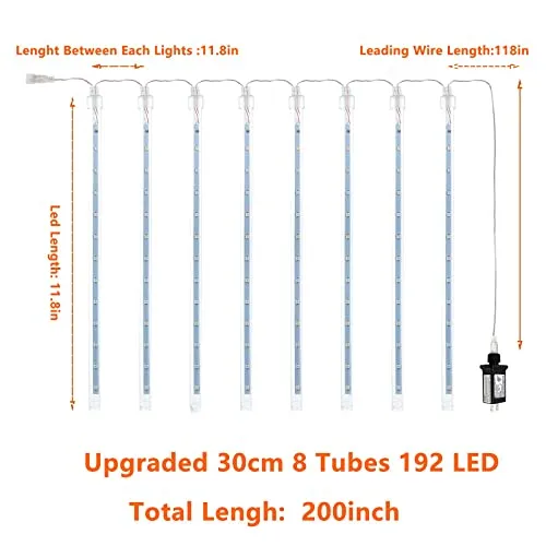 2-Pack Christmas Decorations Lights Outdoor, Total 384LED Meteor Shower Lights Rain Drop Christmas Lights 30cm 16 Tubes Indoor Outdoor Icicle String Lights for Xmas Tree Roof Party Garden (Cool White)