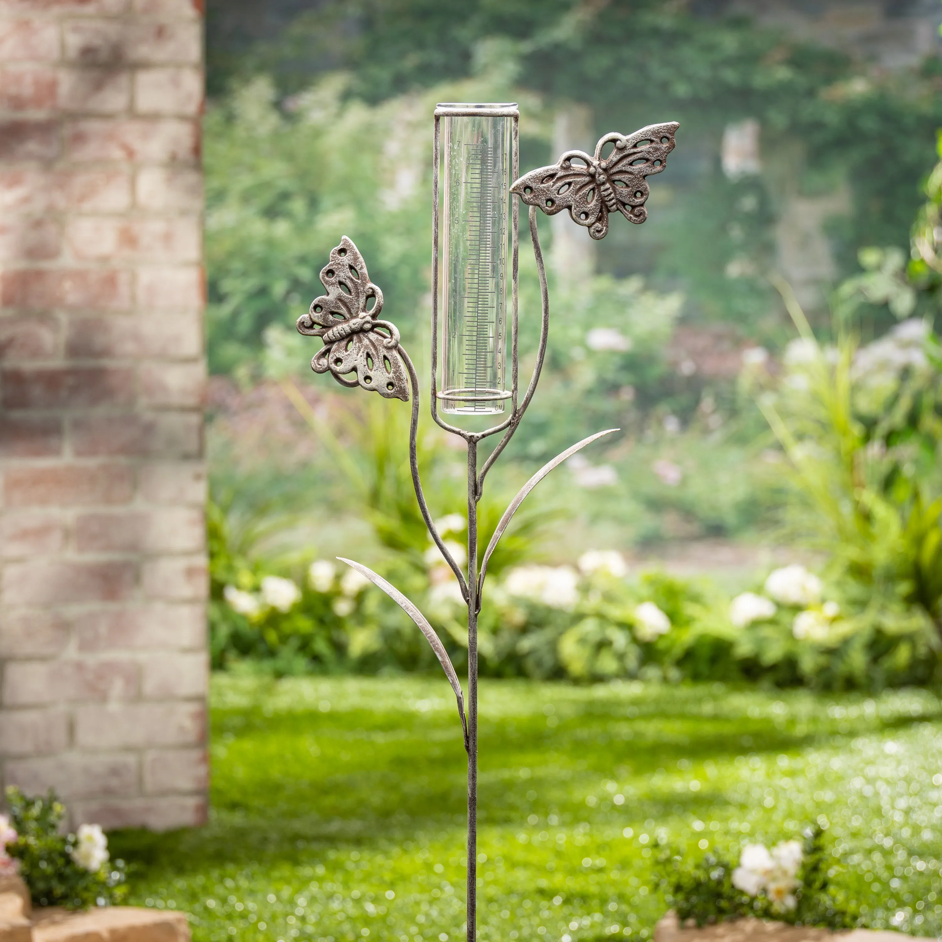 36.5 in Metal Butterfly Garden Stake Rain Gauge