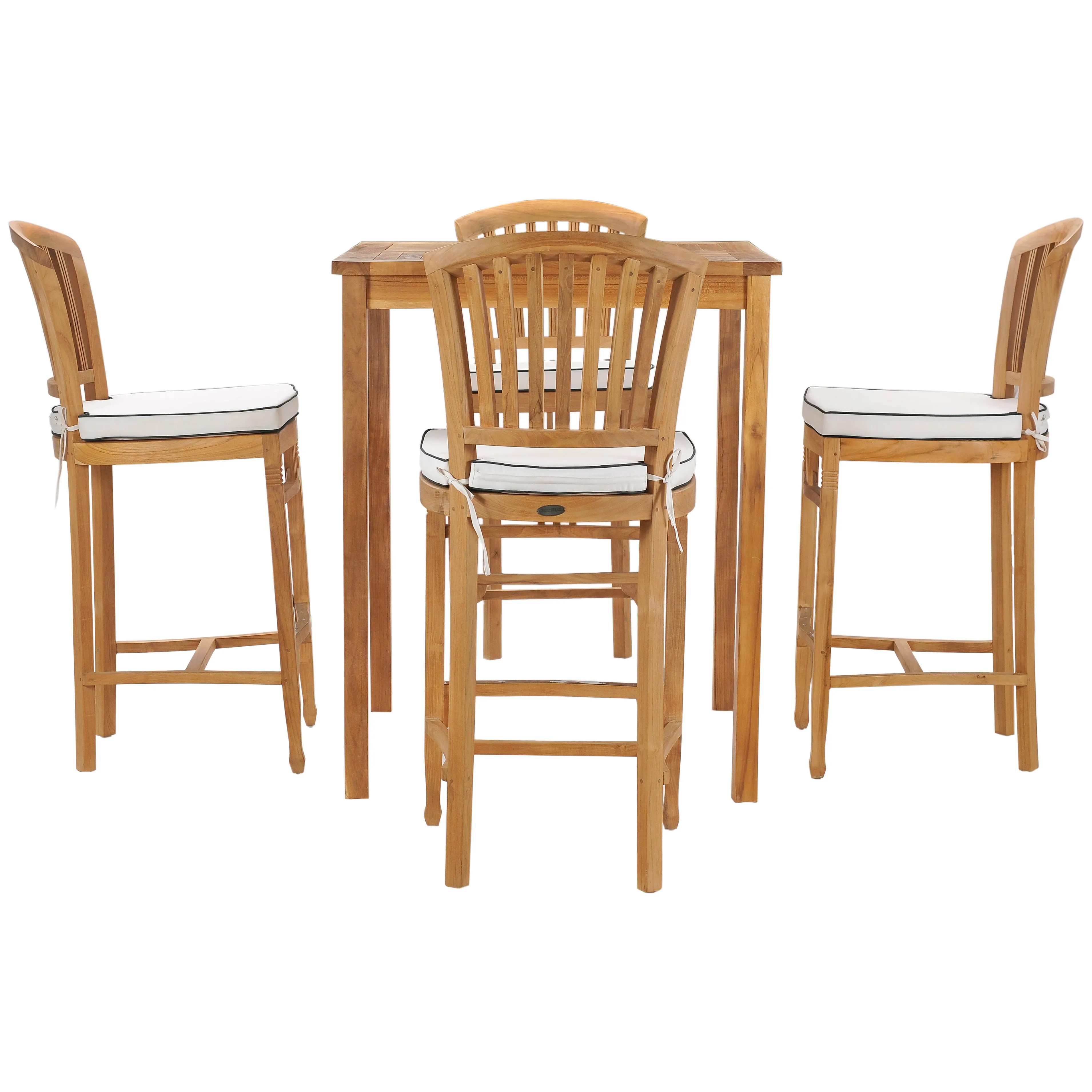 5 Piece Teak Wood Orleans Patio Bistro Bar Set with 35" Square Table & 4 Barstools