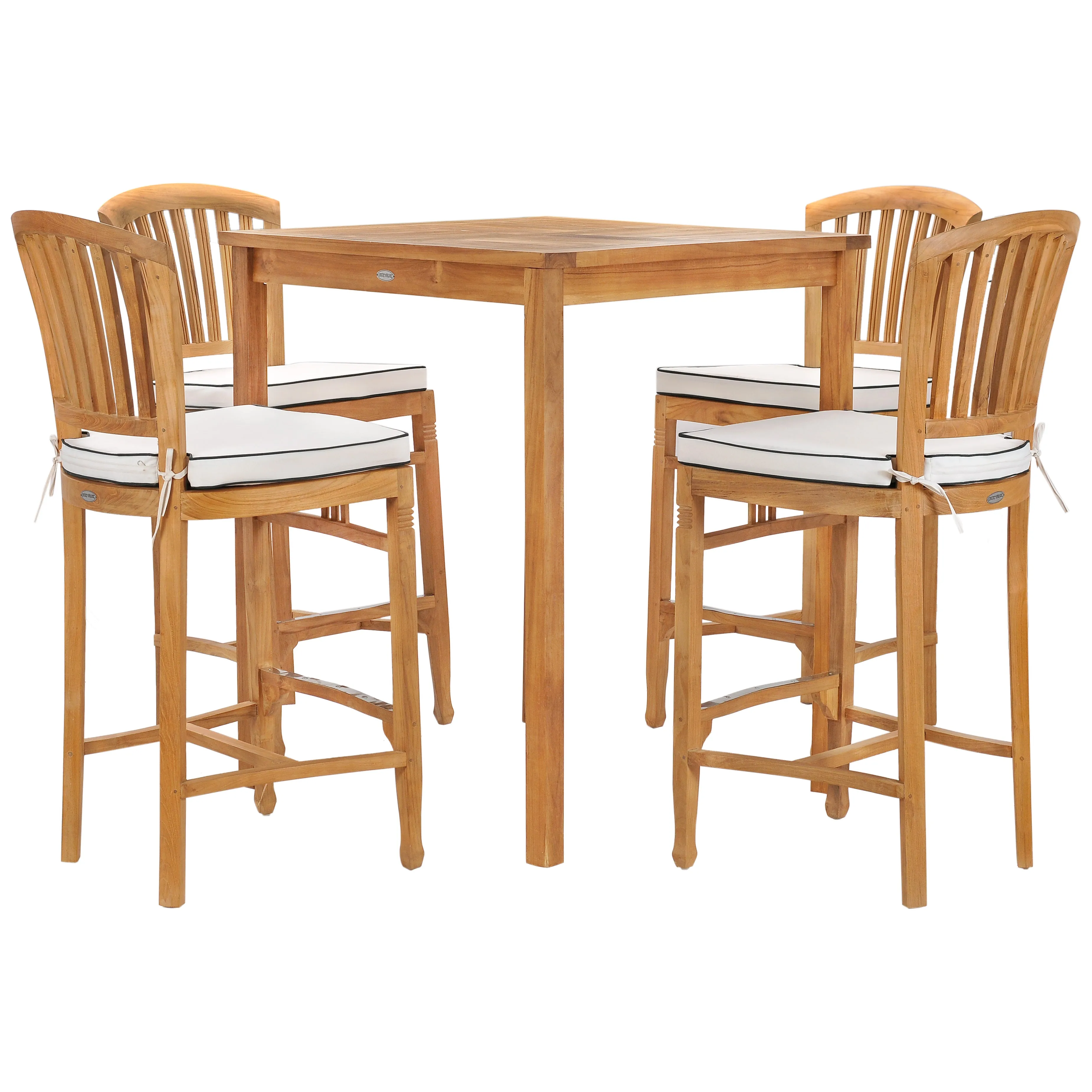 5 Piece Teak Wood Orleans Patio Bistro Bar Set with 35" Square Table & 4 Barstools