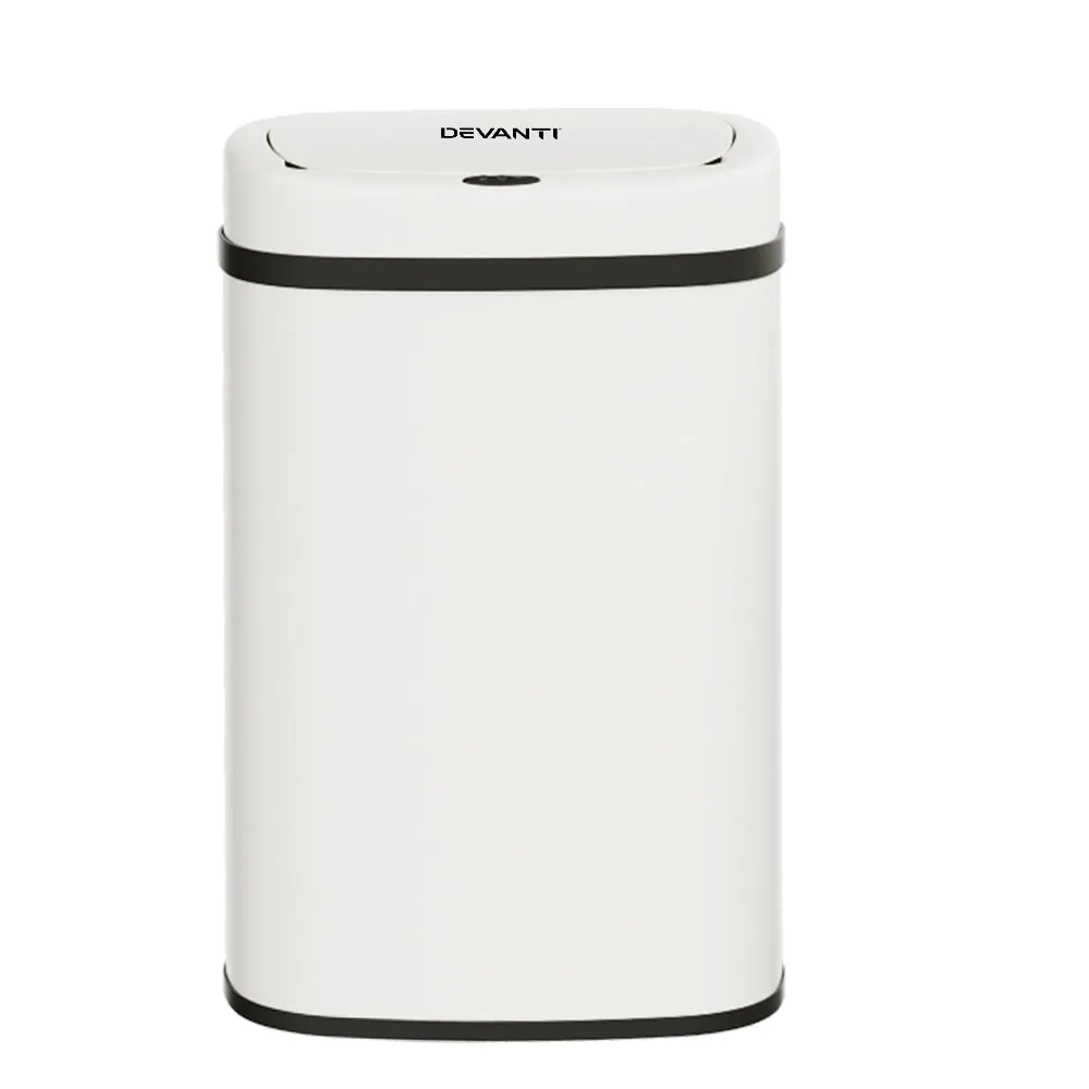 50L White Steel Motion Sensor Bin, Hands-Free | Devanti