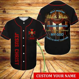 Cross Baseball Jersey - Way Maker Miracle Worker Promise Keeper Custom Baseball Jersey