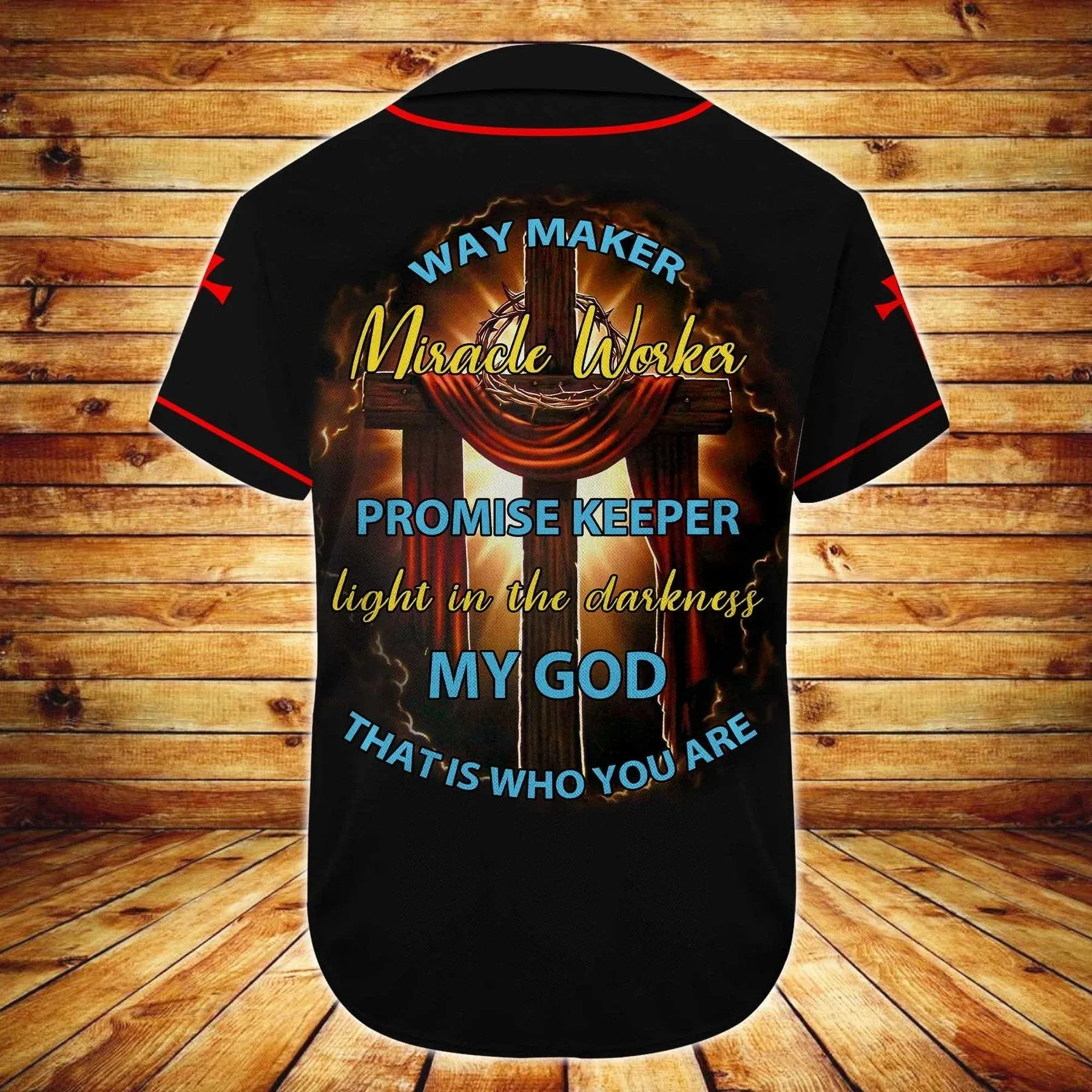 Cross Baseball Jersey - Way Maker Miracle Worker Promise Keeper Custom Baseball Jersey