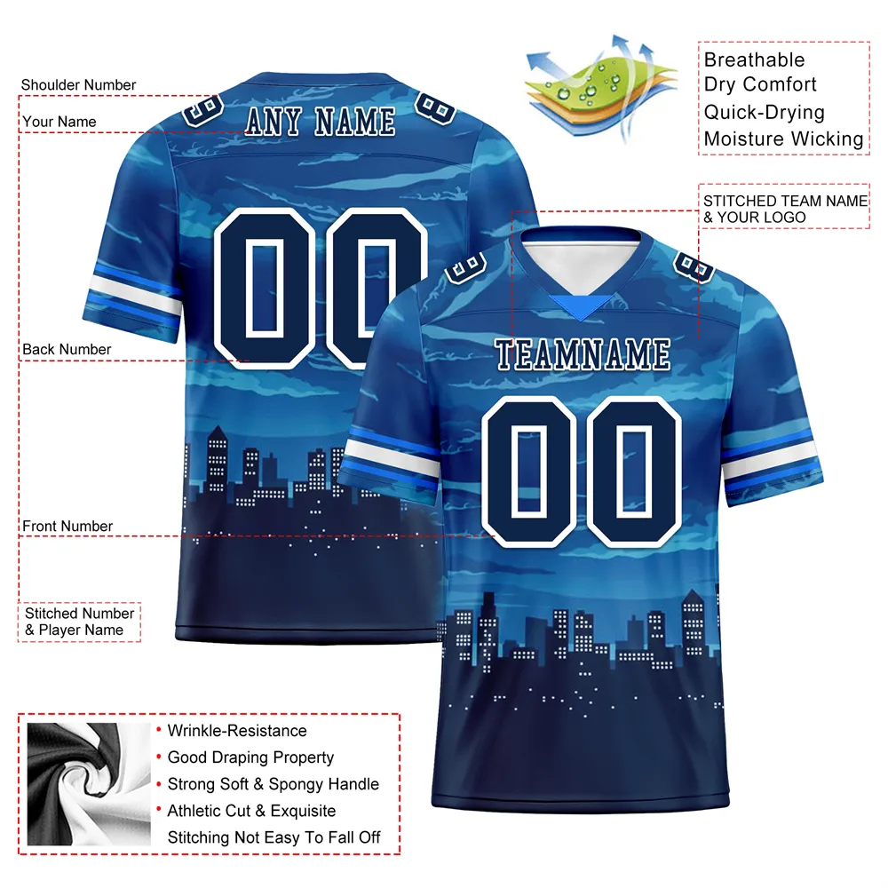 Custom Blue Graffiti Pattern Black Personalized Authentic Football Jersey FBJ02-bc0fada