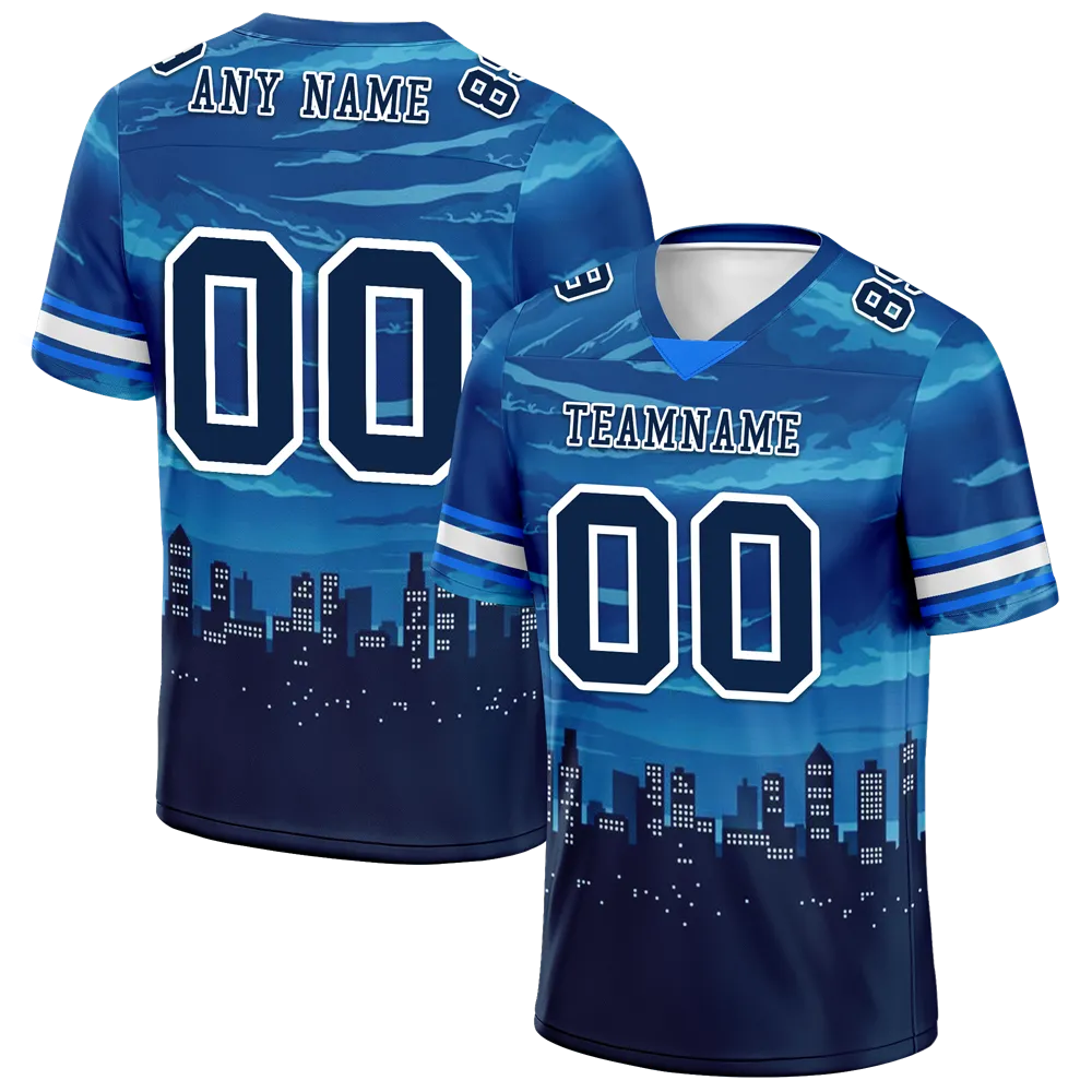 Custom Blue Graffiti Pattern Black Personalized Authentic Football Jersey FBJ02-bc0fada