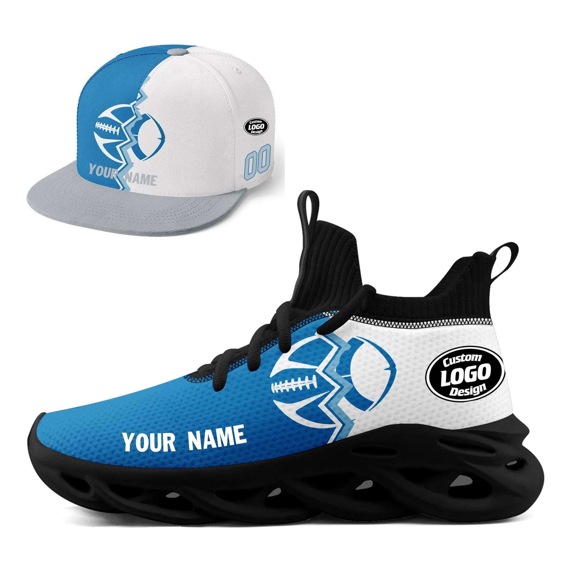 Custom Blue White Michigan MaxSoul Shoes and Hat Combo Offer Personalized Combo ZH-D028017-6