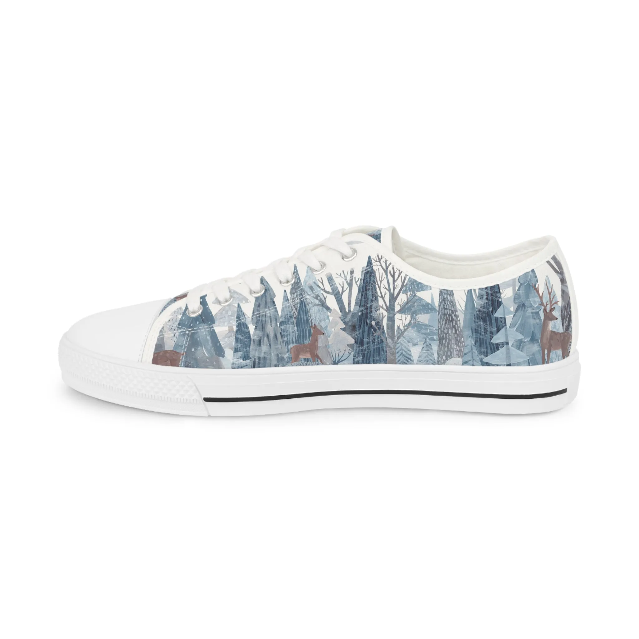 Deer Winter Trees Men's Low Top Sneakers