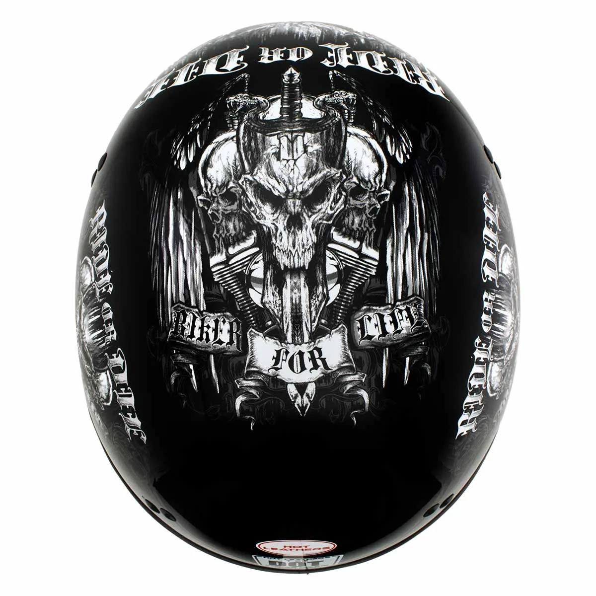 Hot Leathers HLD1016 'Ride or Die' Gloss Black Motorcycle DOT Skull Cap Helmet