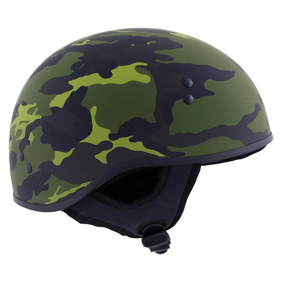 Hot Leathers HLD1049 'Camo Matte' Matte Green Motorcycle DOT Skull Cap Helmet