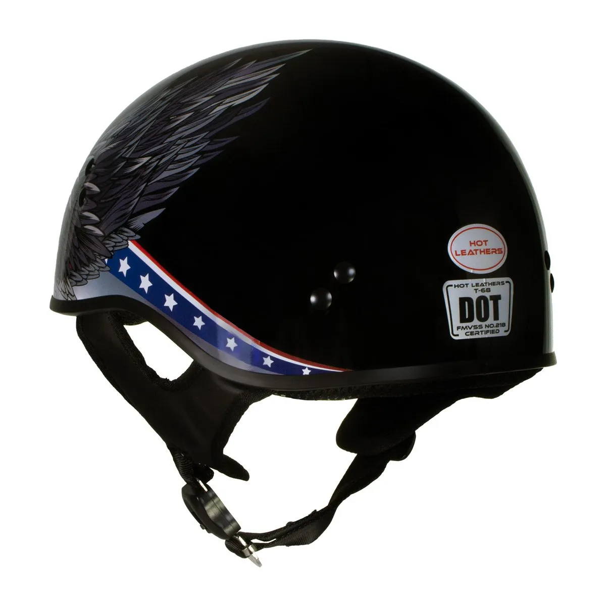 Hot Leathers T68 'Eagle' Black Advanced DOT Motorcycle Skull Cap Helmet