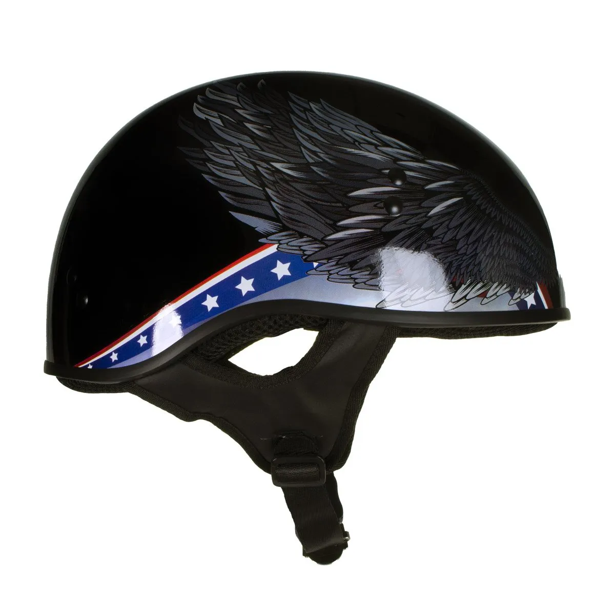 Hot Leathers T68 'Eagle' Black Advanced DOT Motorcycle Skull Cap Helmet