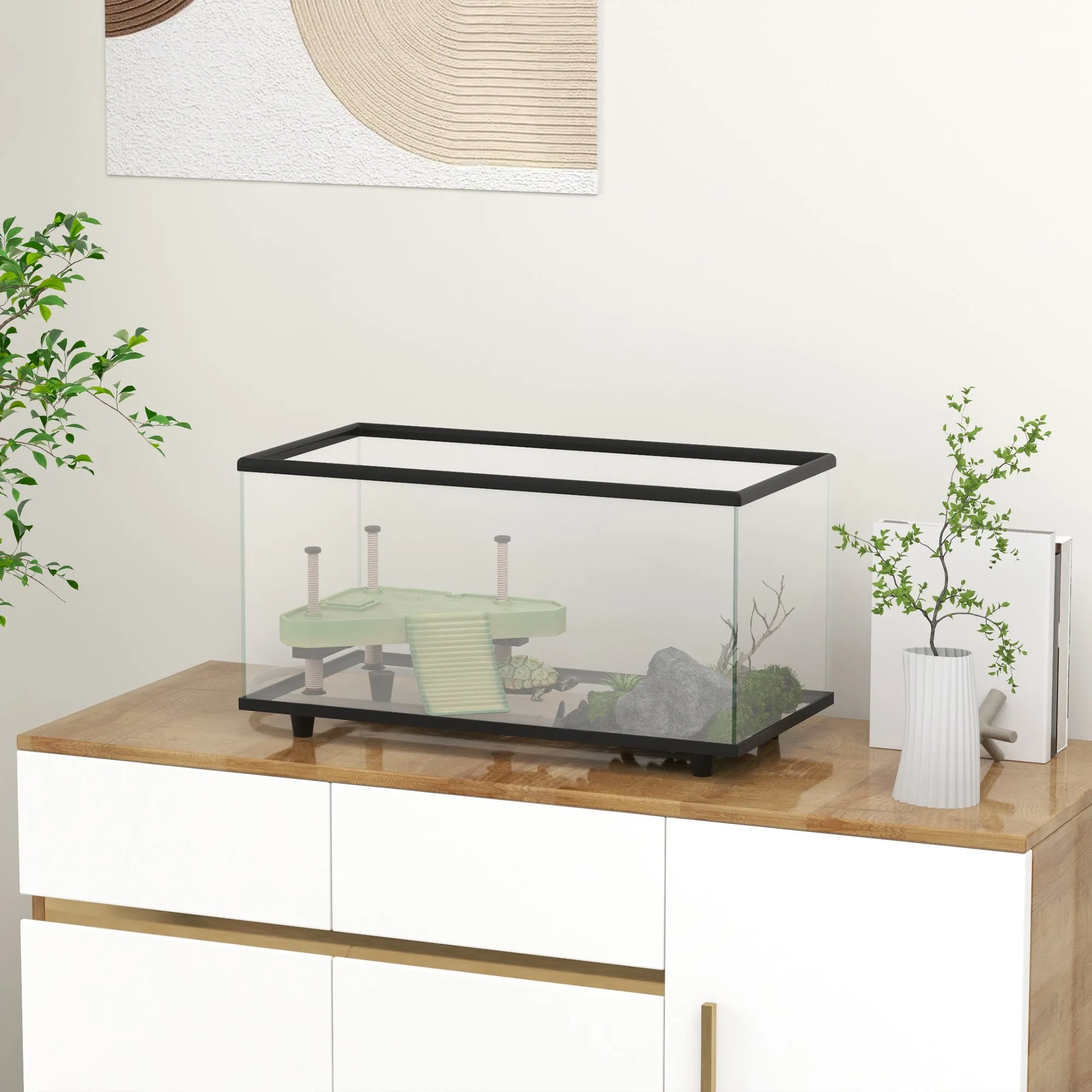 Turtle Tank 50L Glass Turtle Aquarium w/ Easy Drainage, 60 x 30 x 32cm